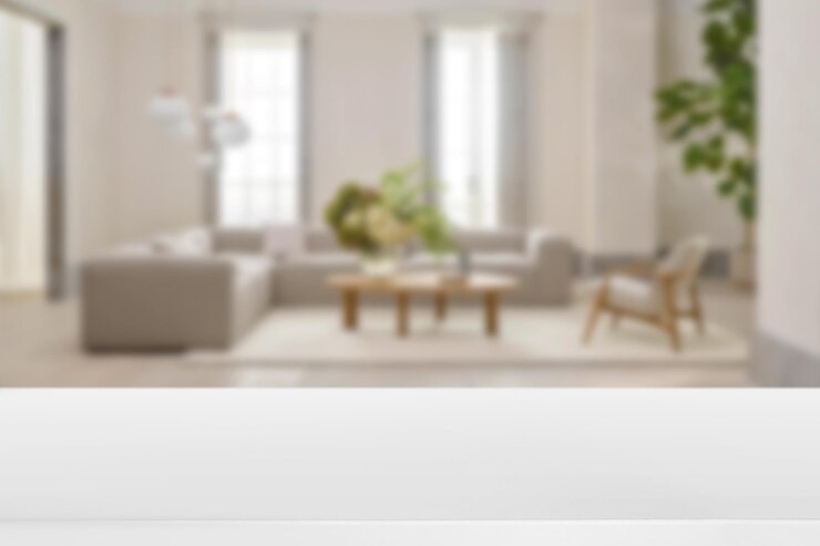 Weiße Tafel leer mit verschwommenem Hintergrund im Wohnzimmer