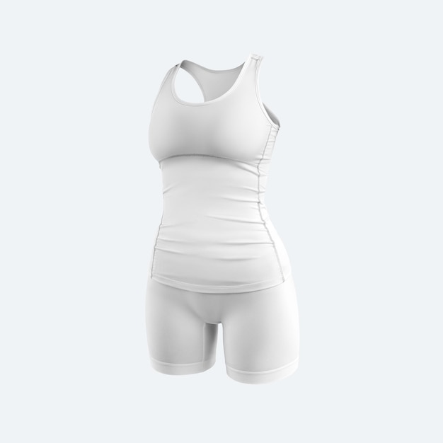 Foto weiße tanktop-shorts 3d-rendering weiblicher kompressionsanzug isoliert auf dem hintergrund