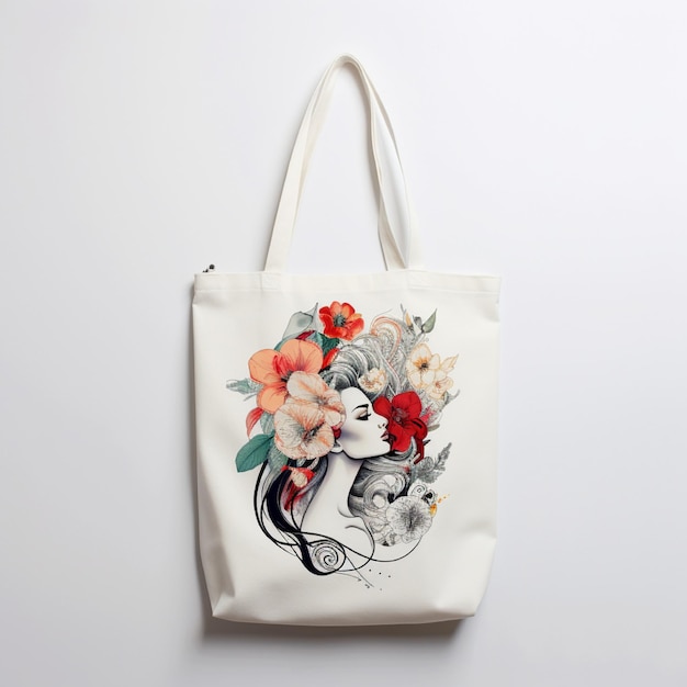 Weiße Tasche mit Blumen drauf