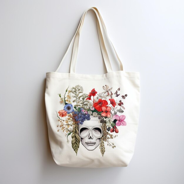 Foto weiße tasche mit blumen drauf