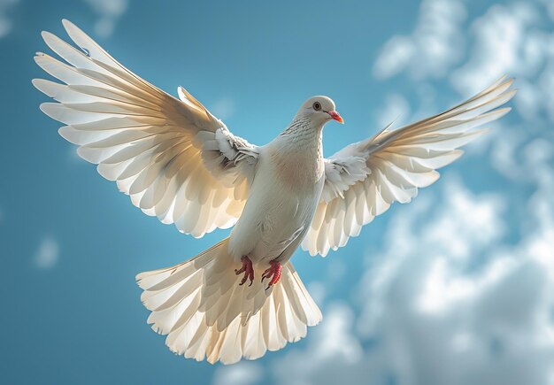 Weiße Taube fliegt am Himmel