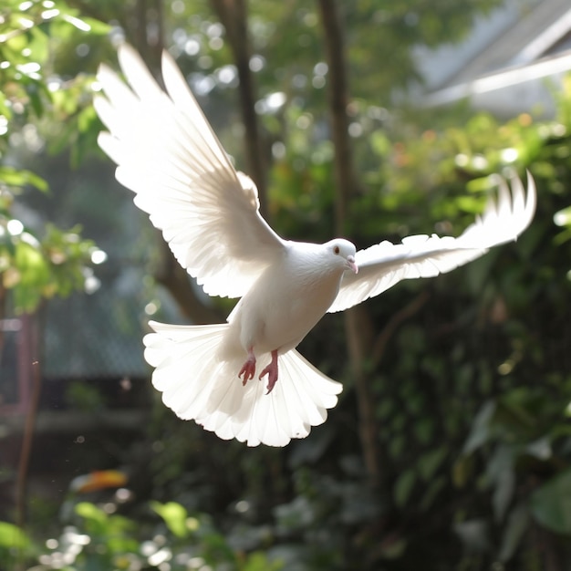 Foto weiße taube fliegt im isolierten hintergrund hd