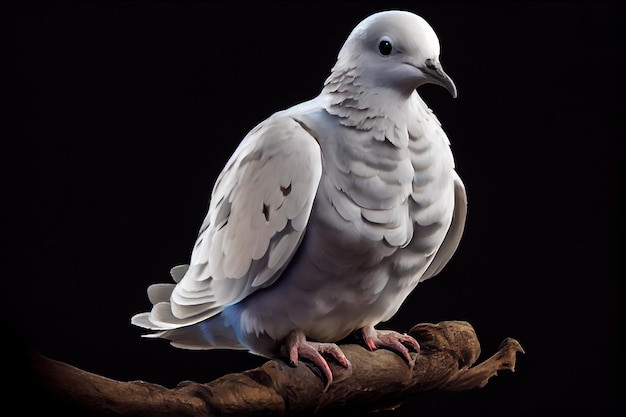 Weiße Taube isoliert auf schwarzem Hintergrund