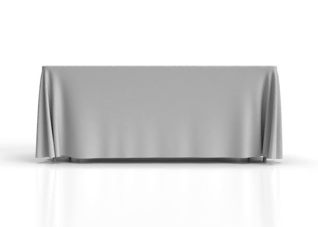 Weiße Tischdecke drapiert über einem Trestle-Tisch mit einer gerenderten Stoffstruktur Perspektivische Ansicht
