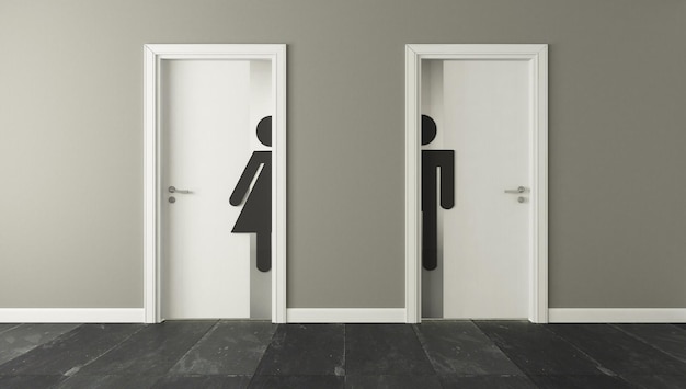 Weiße Toilettentüren mit Wand-3D-Design und Rendering für Ihr Projekt