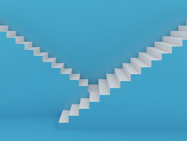 Weiße Treppe in Blau, 3D-Darstellung