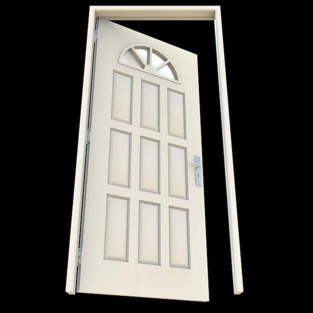 Weiße Tür Ein unbeschränkter Zugangspunkt auf einer leeren weißen isolierten Leinwand