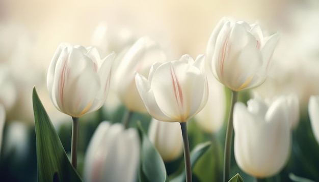 Weiße Tulpen auf lichtgenerativer KI