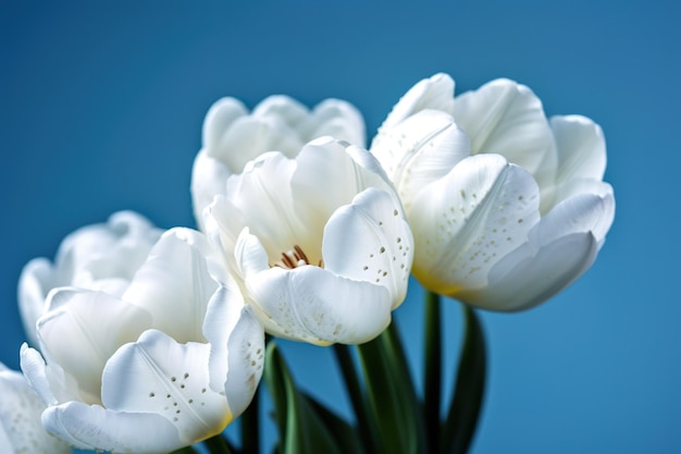 Weiße Tulpen vor blauem Himmel