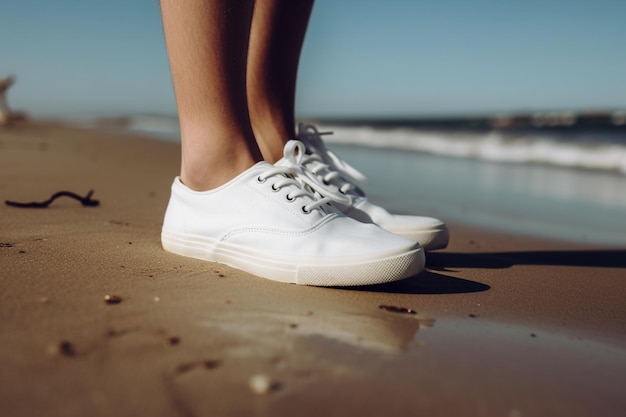 Foto weiße turnschuhe nahaufnahme herrenbekleidung sommermode strand fotoshooting