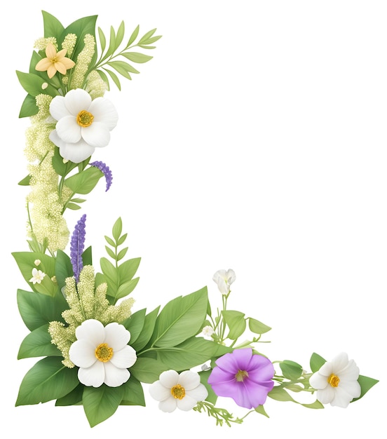 Weiße und lila Blumensträuße Eckdesign Dekoration
