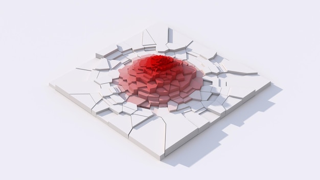 Weiße und rote strukturierte Oberfläche Abstrakte Illustration 3d-Render-Nahaufnahme