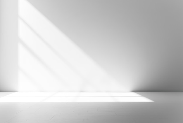 Weiße Wand mit Schatten und Glanzlichtern aus der Sonnentextur und dem leeren Raum