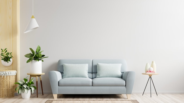 Weiße wand wohnzimmer haben sofa und dekoration, 3d-rendering