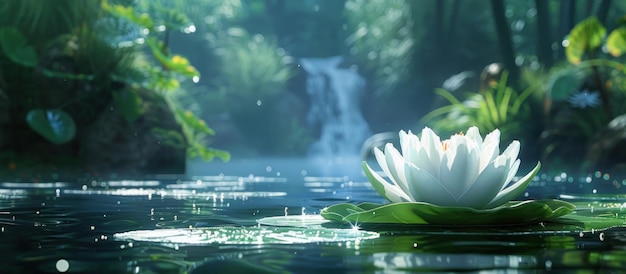 Weiße Wasserlilie, die auf dem Teich schwimmt