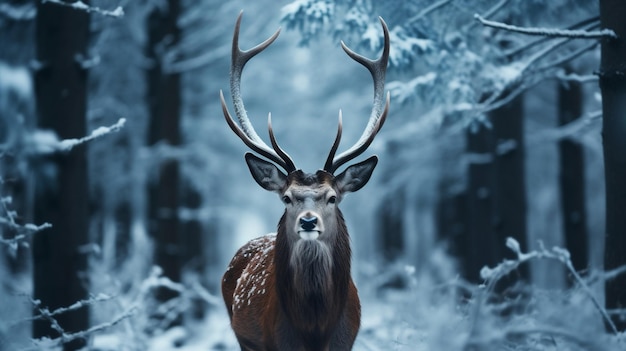 Weiße Weihnachten Wildwald Natur Hirsche Landschaft Tiere Schnee Winter