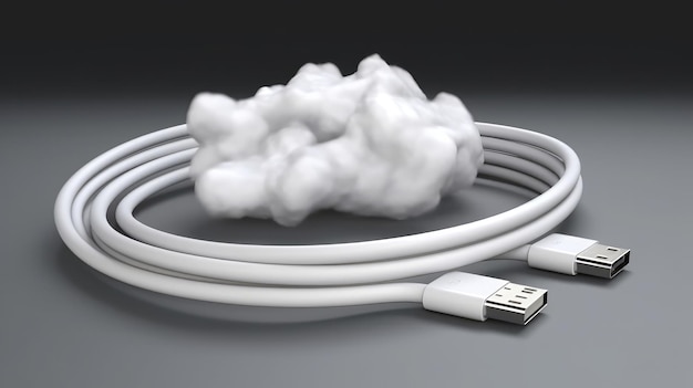 Weiße Wolke mit verbindenden USB-Kabeln Generative KI