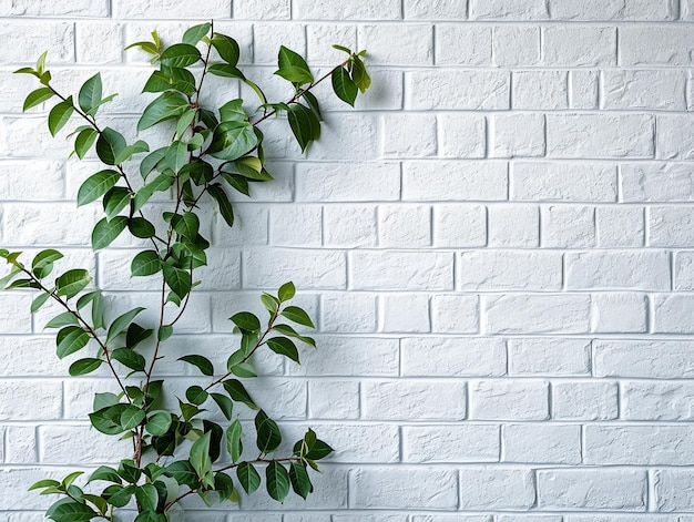 weiße Ziegelsteinmauer mit Pflanze