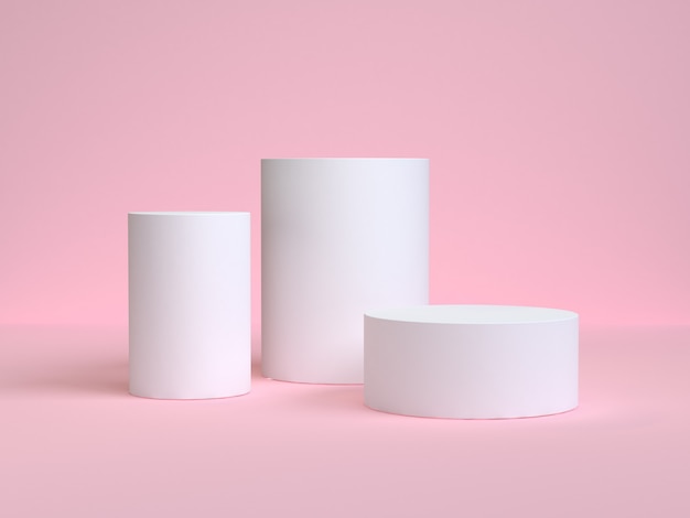 weiße Zylinderform minimale rosa Wiedergabe der Szene 3d