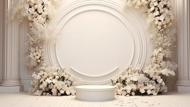 Weißer 3D-Bühnen-Hintergrund Produkt-Ausstellung hinter Blumen Bouquet das Podium Luxus realistisch