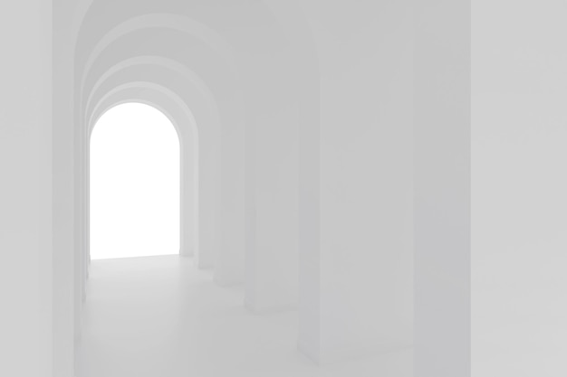 Weißer Architekturbogen-Flurraum Abstrakter Bogenkurvenkorridor 3D-Darstellung