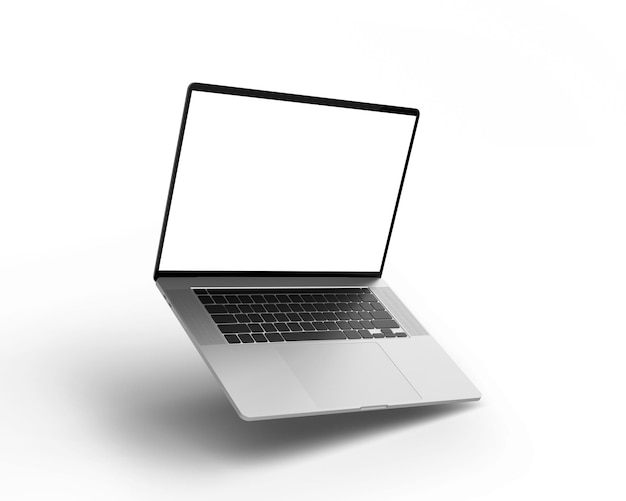 Weißer Bildschirm 3D-Laptop-Attrappen isoliert auf weißem Hintergrund