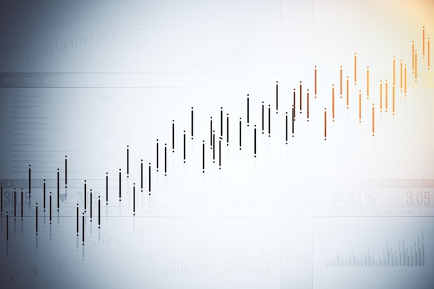 Weißer Bildschirm mit Geschäftsdiagrammen und Aktienschnittstelle