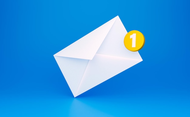 Weißer Briefumschlag auf dem Boden auf blauem Hintergrund Gelbe Markierungsnachricht3D-Rendering-Illustration