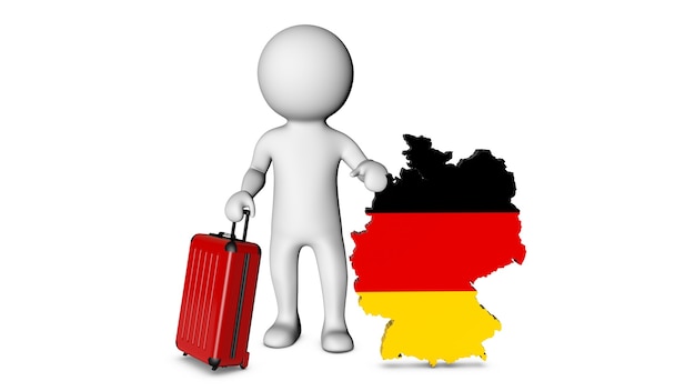 Weißer Charakter mit Koffer besucht Deutschland
