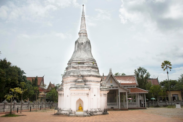 Weißer Chedi im Wat Phra Borommathat Chaiya Tempel des Wat Phra Borommathat Chaiya Tempels im Bezirk Chaiya in Surat Thani Thailand