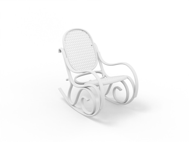 Weißer einfarbiger Retro-Schaukelstuhl auf weißem solidem Hintergrund Minimalistisches Designobjekt 3D-Rendering-Symbol ui ux-Oberflächenelement