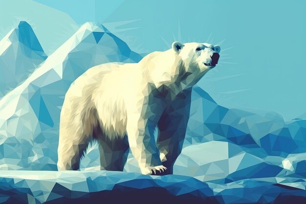 Weißer Eisbär Low-Poly-Illustration im Tierstil, generative KI