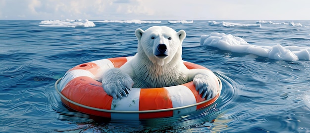 weißer Eisbär treibt auf einer Boje im Ozean, die von KI generiert wurde