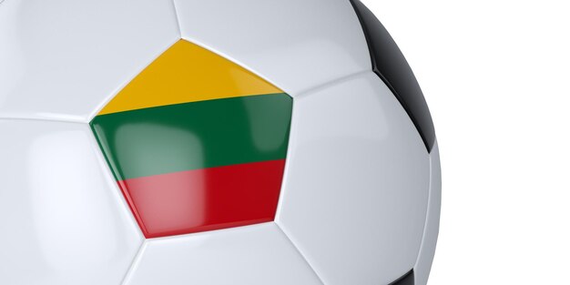 Weißer Fußball mit litauischer Flagge auf weißem Hintergrund isoliert Nahaufnahme 3D-Darstellung