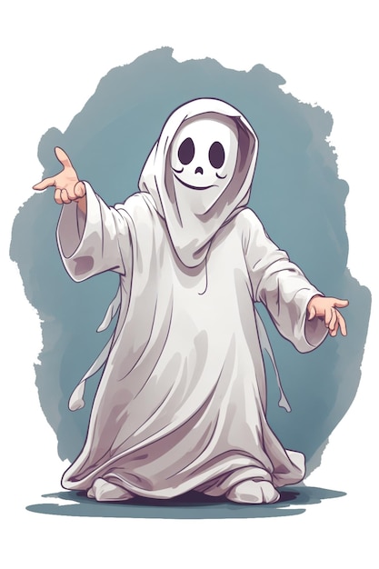 weißer Geist auf einem hellen Hintergrund Kawaii-Grafik für Halloween