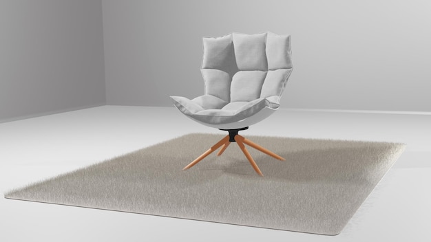 Weißer gemütlicher 3D-Stuhl mit weißem Carpit-Modell