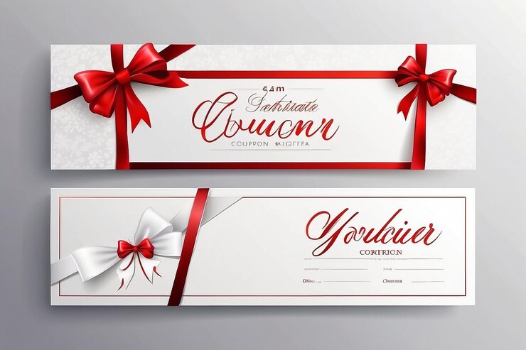 Foto weißer geschenkgutschein mit roten bändern und schleifen vorlage für eine festliche gutschein-einladung