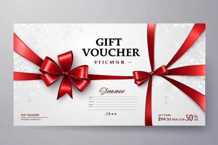 Foto weißer geschenkgutschein mit roten bändern und schleifen vorlage für eine festliche gutschein-einladung