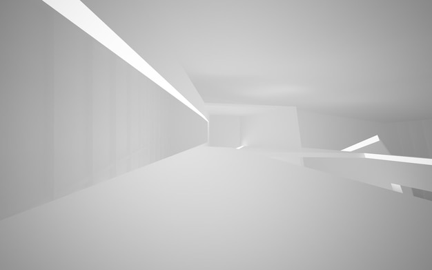 Weißer glatter abstrakter architektonischer Hintergrund Nachtansicht mit Beleuchtung 3D-Darstellung
