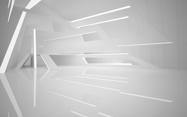 Weißer glatter abstrakter architektonischer Hintergrund Nachtansicht mit Beleuchtung 3D-Darstellung