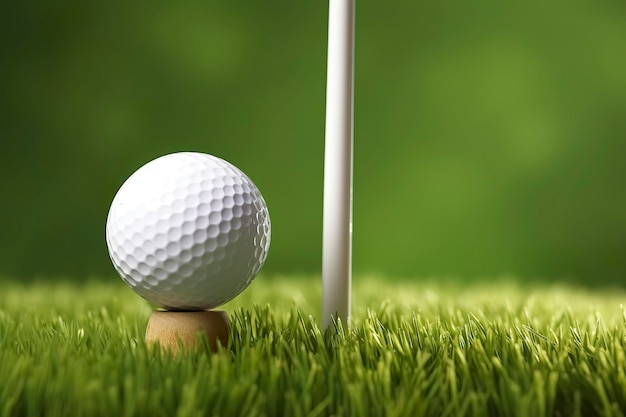 Weißer Golfball auf Holzabschlag mit Gras