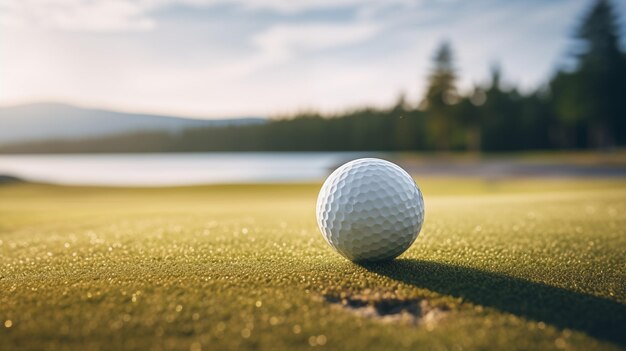 Weißer Golfball in goldenem Sand explodiert auf Bunker-Hintergrund des Golfplatzes