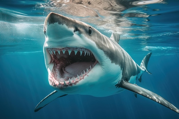Weißer Hai schwimmt unter Wasser, Wildtierkonzept