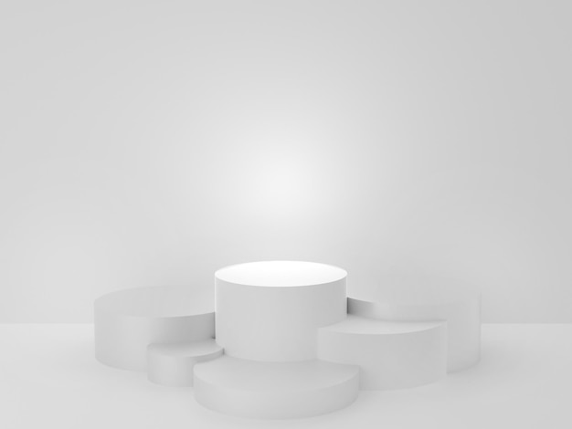 Weißer Hintergrund 3D-Rendering geometrische Formen abstrakten minimalen Hintergrund mit Podium. Produktanzeige Minimales Design, Vitrine, Banner, Creme, Mode, Luxus, Kosmetikanzeigen. Podium oder Plattform