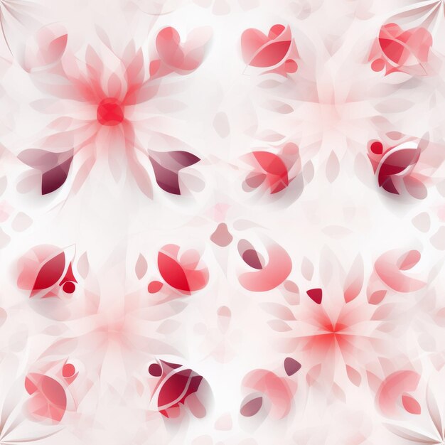 Weißer Hintergrund mit roten Blumen und Herzen