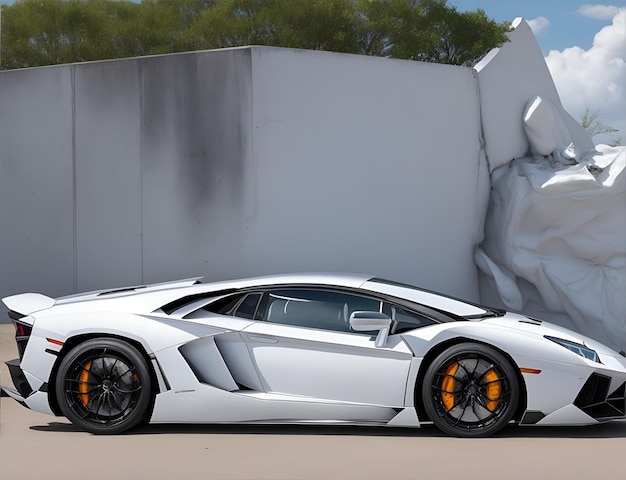 Weißer Lamborghini Aventador vollständige Ansicht