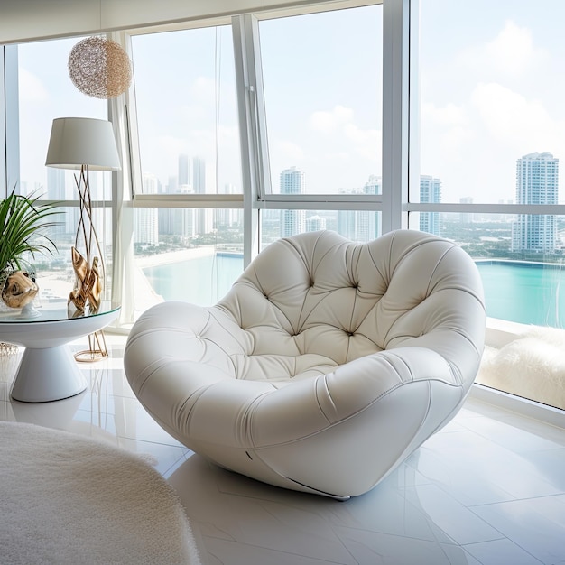 Foto weißer lederstuhl in einem luxus-penthouse