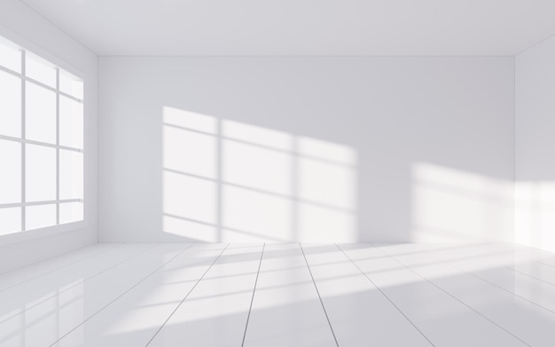 Weißer leerer Raum mit Licht und Schatten Innengeometrieszene 3D-Rendering