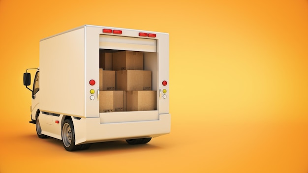 weißer Lieferwagen mit Kartons 3D-Rendering