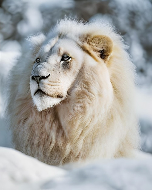 Weißer Löwe im Schnee